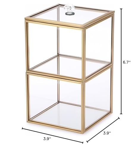 Hipiwe Glass Qtip Holder Dispenser with Lid 2-Tier Stackable Bathroom Gold