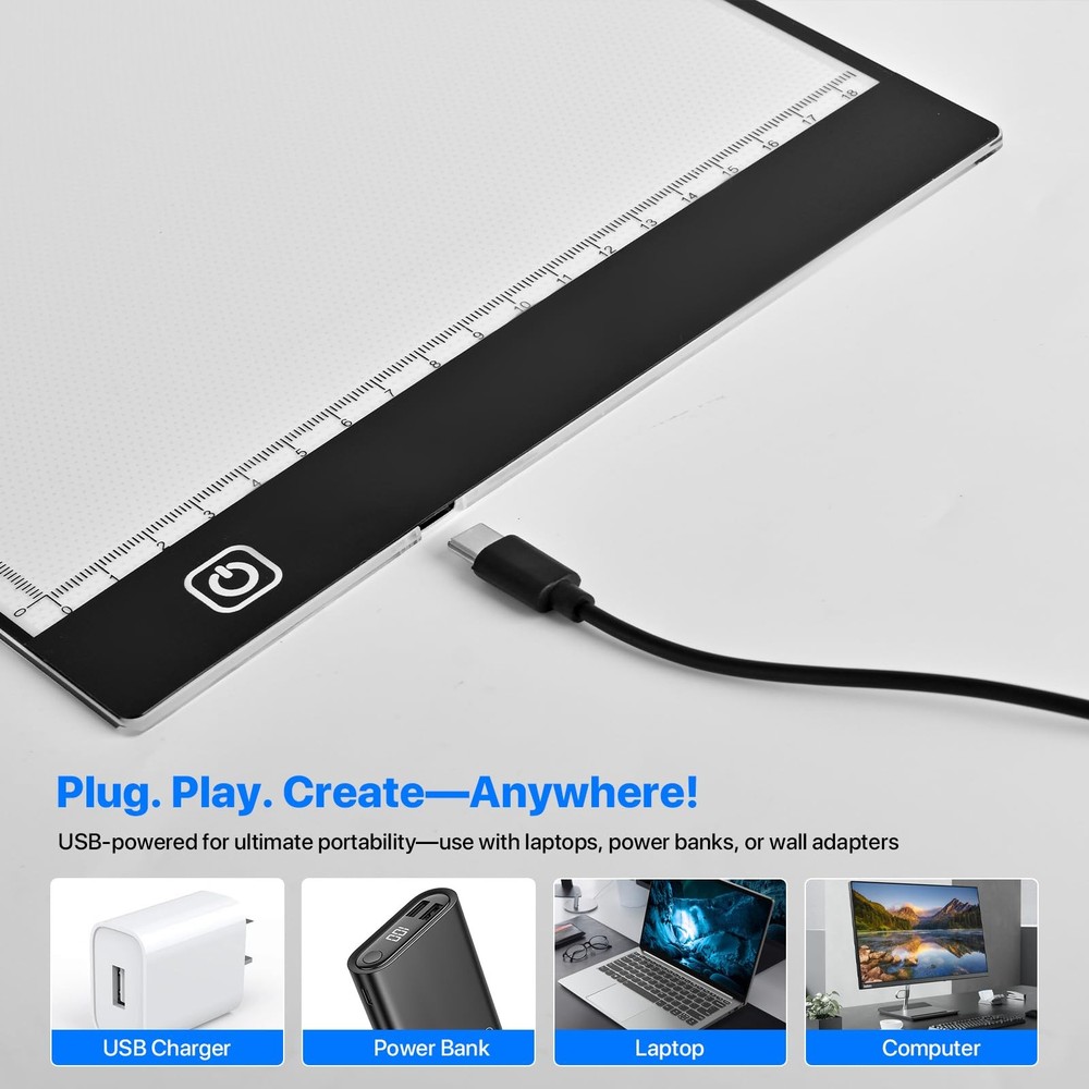 A4 LED Light Box for Tracing and Drawing - Ultra Thin Adjustable Light Table, U