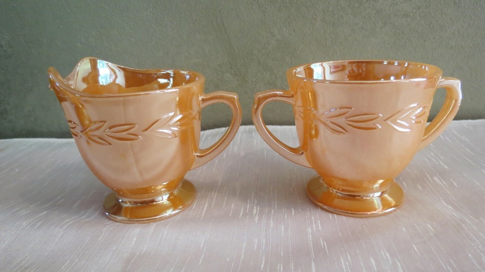 Fire King Laurel Luster Creamer and Sugar Bowl Luster