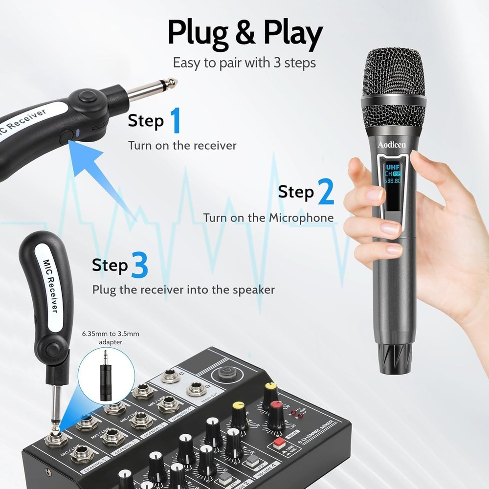 Wireless Karaoke Microphone, No Delay Handheld Microphone System with Recharg...
