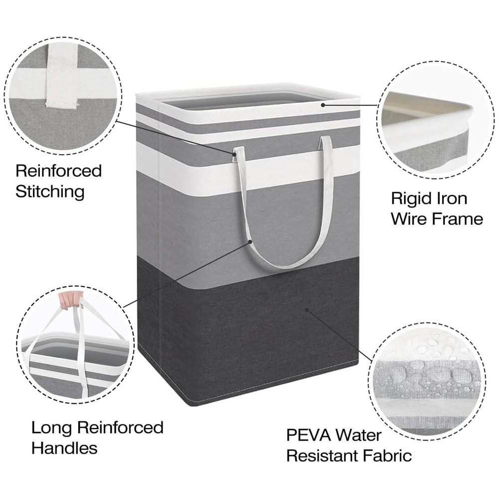 2 PCS Large Capacity Waterproof Freestanding Laundry Basket Foldable Set