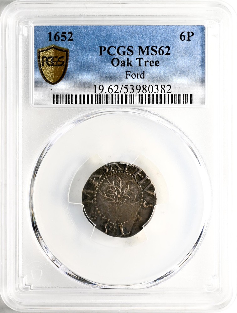 1652 OAK TREE 6PENCE PCGS MS 62