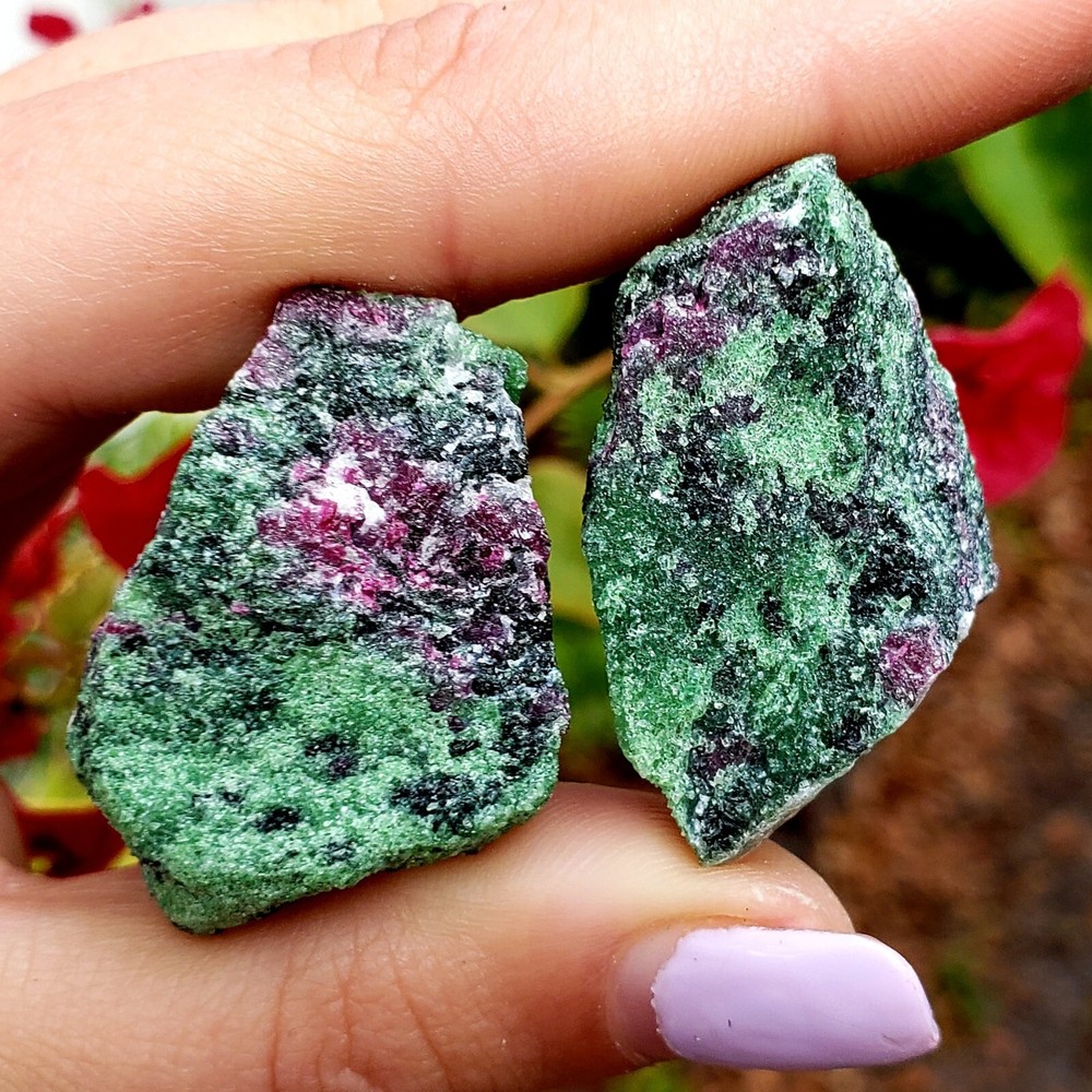 ruby zoisite rough natural crystal healing gemstones - 2pc set