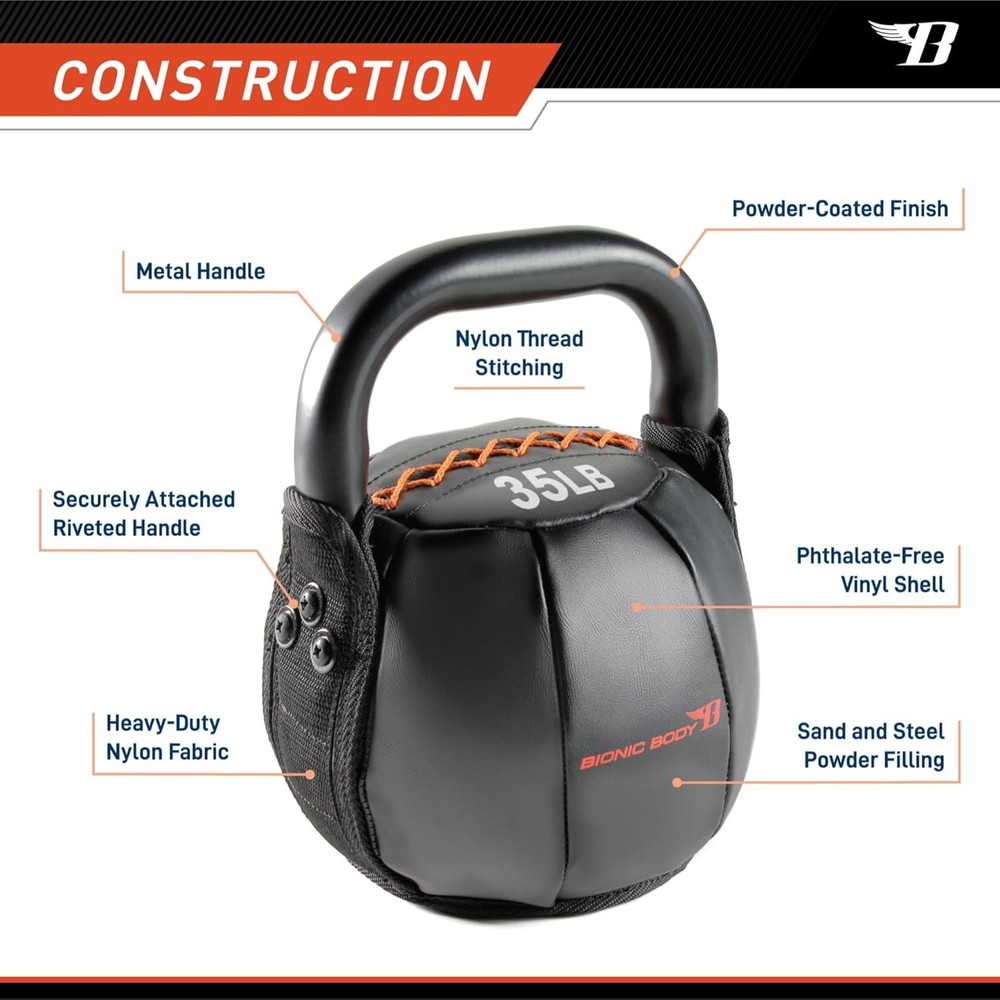 Bionic Body Soft Kettlebell 35 lbs - Safe Ergonomic Design for Core Training