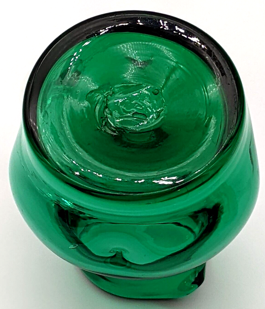 Hand Blown Green Pinched Art Glass Pitcher Applied Clear Handle