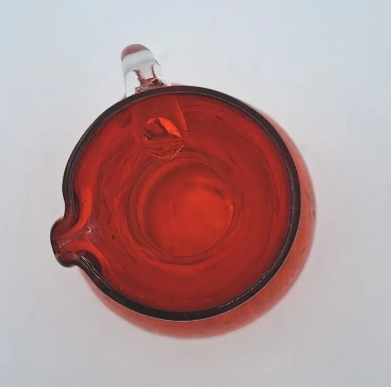 Hand Blown Red Crackle Glass Mini Pitcher