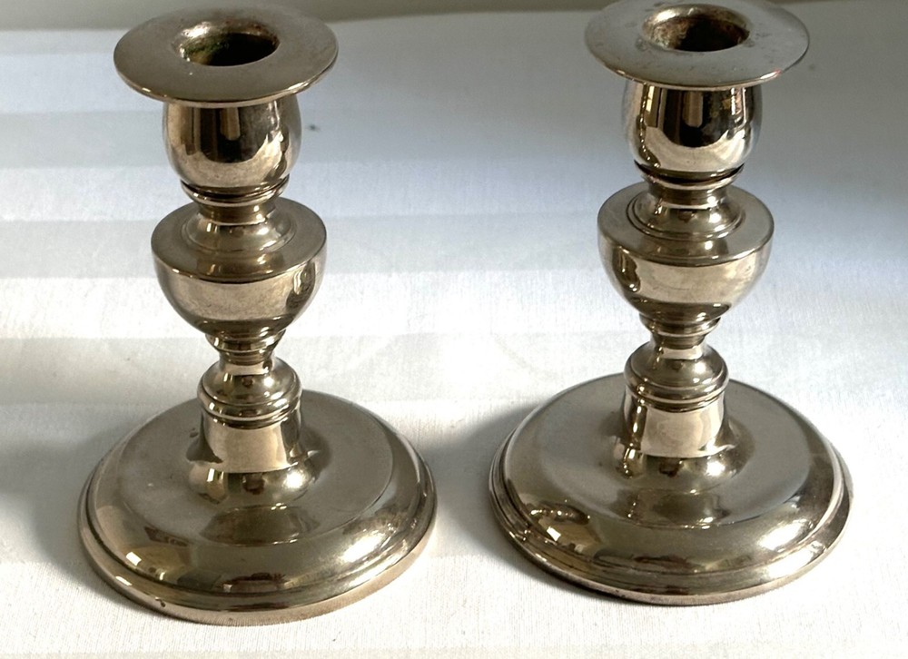 Pair Heavy Silver Coloured Candle Holders Candlesticks 1.5kg
