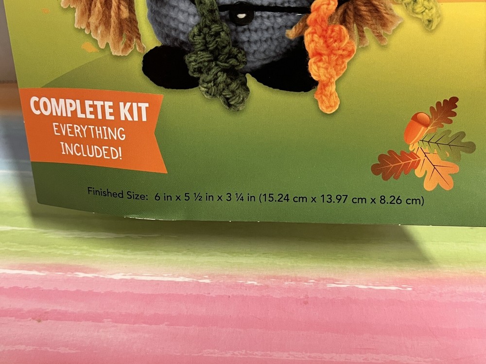 New Needle Creations Gnome with Leaves crochet kit Intermediate skill level fall