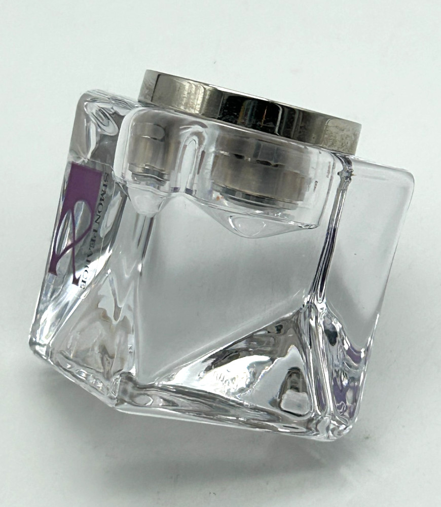 Simon Pearce Clear Glass Small Angled Cube Desk Clock ~ 2" Tall ~ Signed