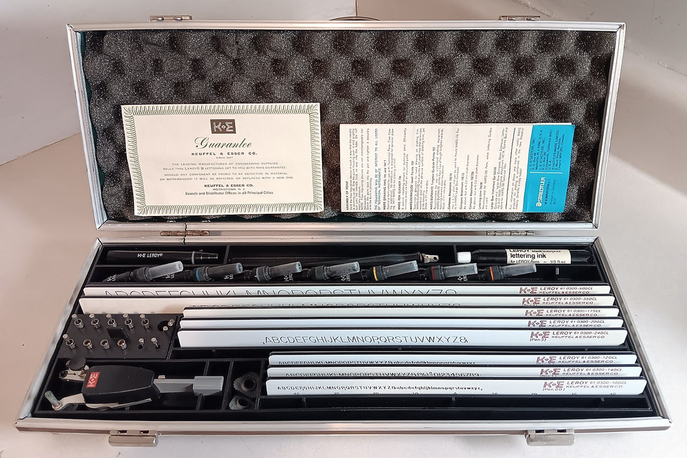 K&E LEROY MECHANICAL LETTERING SET KEUFEL & ESSER DRAFTING KIT W/ CASE