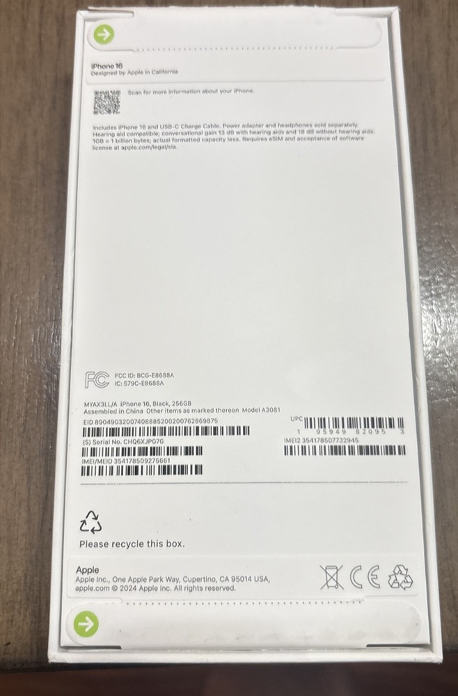 Apple iPhone 16 Box Only, No Phone