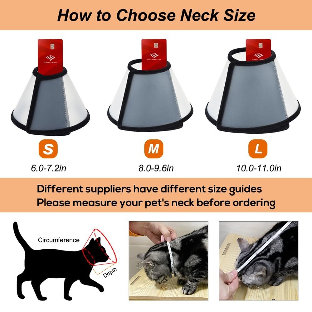 Vivifying Cat Cone, Adjustable Recovery Pet Three Sizes M, Black