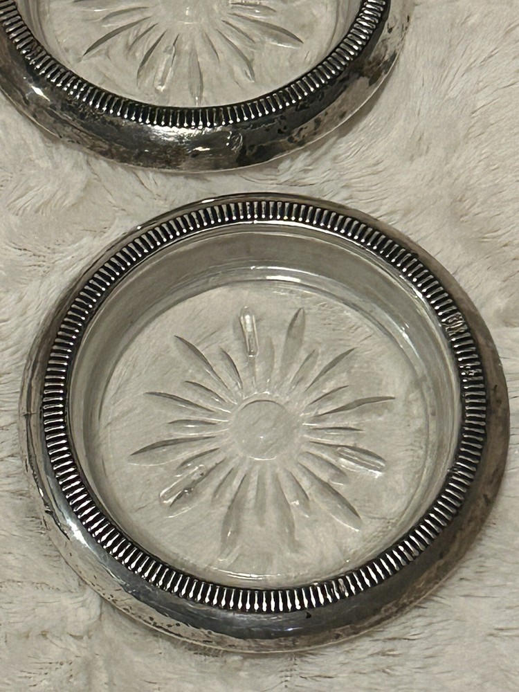Crown Sterling Silver Crystal Coasters 4pc Set