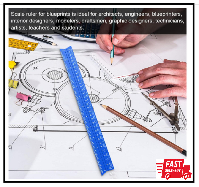 Architectural Scale Ruler, 12'' Imperial Architect Scale, Aluminum Engineer ...
