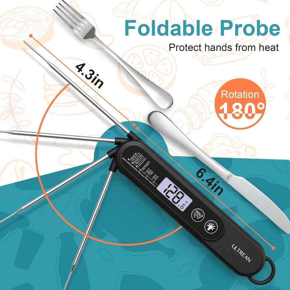 Ultra-Fast Waterproof Digital Meat Thermometer with Backlight