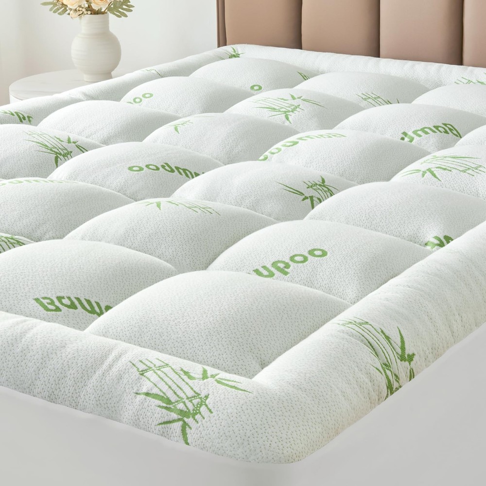King Size Bamboo Mattress Topper - Soft Thick Pillow Top, Cooling Protector, Dee