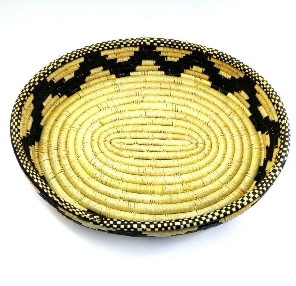 Coil Woven Storage Basket Geometric Pattern Oval