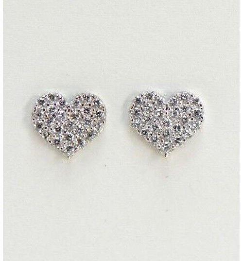 14K White Yellow Gold Heart Shape CZ Stud Earrings