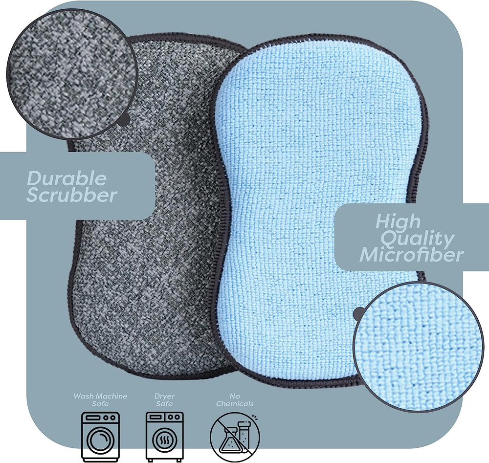 Multi-Purpose Sponges Kitchen by - Non-Scratch Microfiber Sponges for Cleaning,