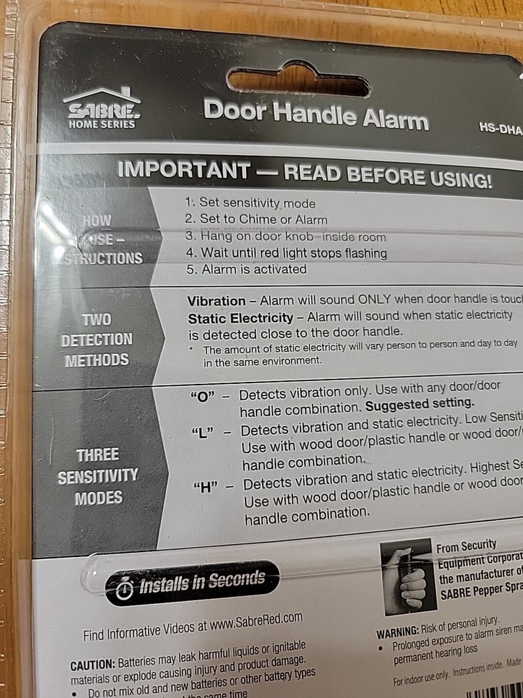 Sabre Door Handle Security Alarm With 2 Detection / 3 Operating Modes - HS-DHA