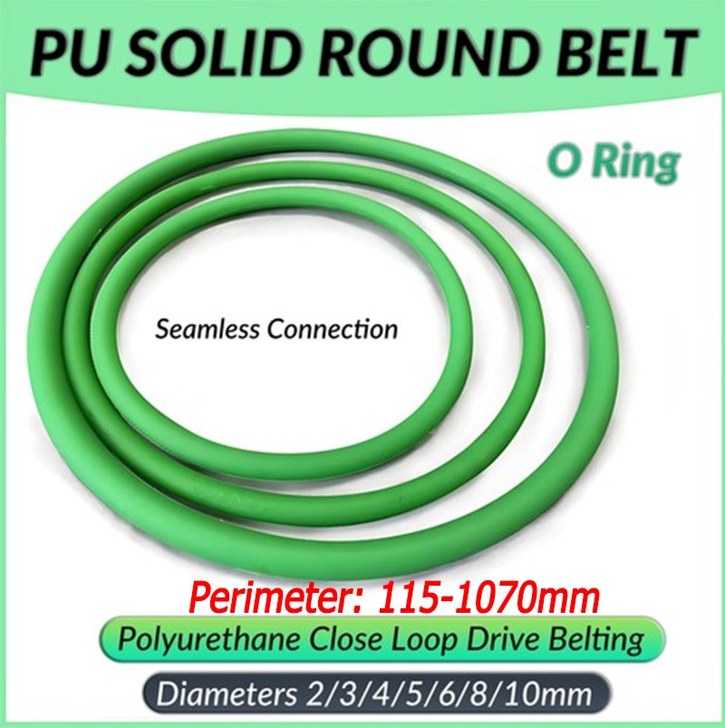 PU Green Solid Round Belt Polyurethane Close Loop Drive Belting Diameters 2-10mm