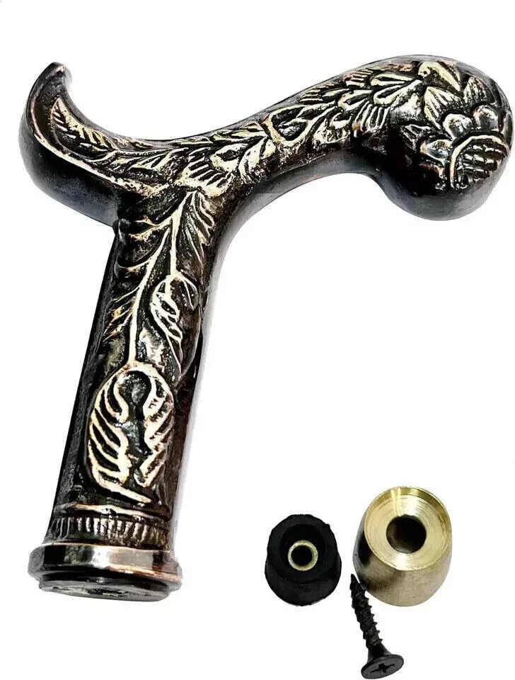 Vintage Brass Handle Foldable Cane – Wooden Walking Stick Gift.