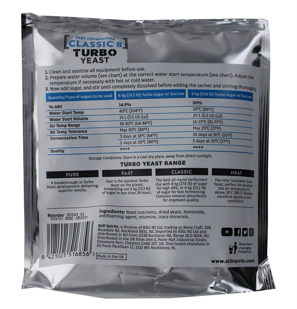 Turbo Classic 8 Yeast (Pack of 5)