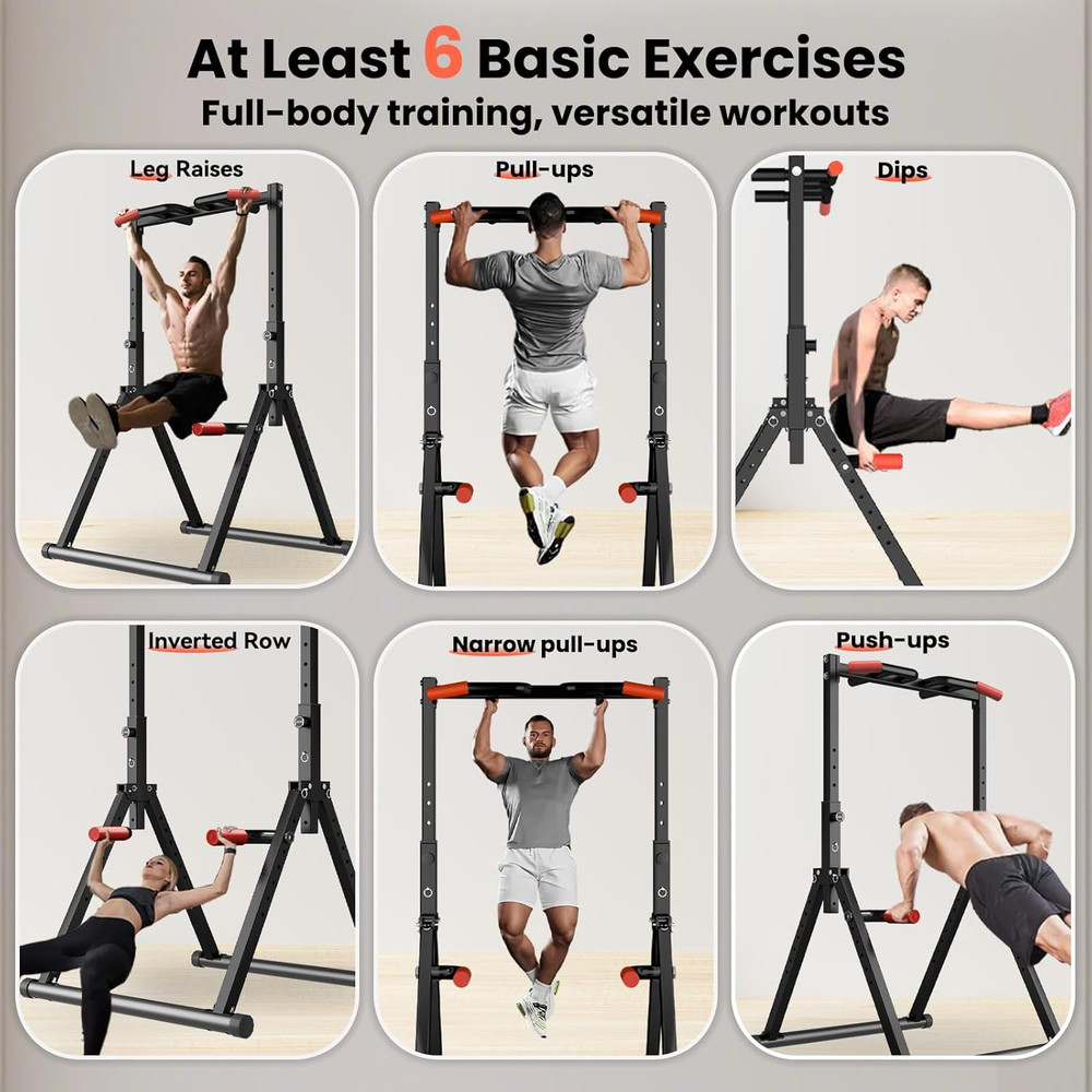 WATBKHE Power Tower Pull up Dip Station Foldable, Pull up Bar Station Adjustable