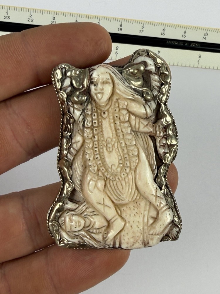Handmade Nepalese Kali Goddess Bone & Silver Ring – Adjustable, 34.67g