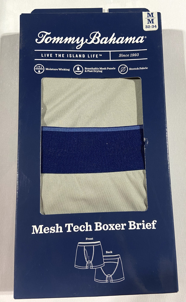 Tommy Bahama Mesh Tech Boxer Briefs, Small, Medium, & Large Sizes, White & Gray