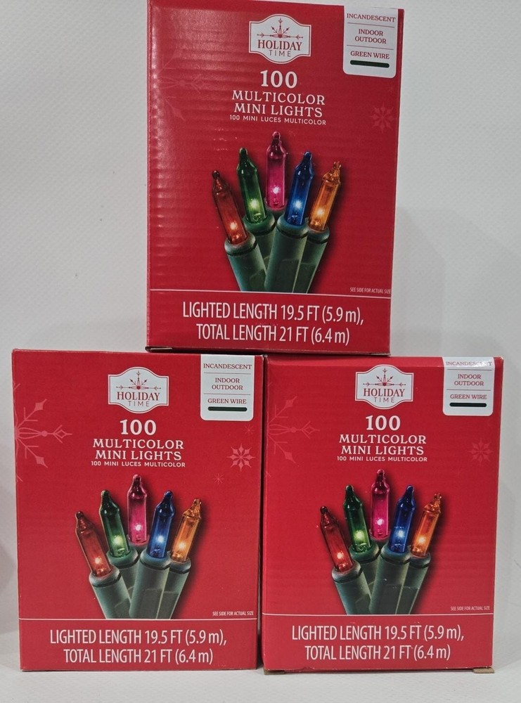 Holiday Time Incandescent Christmas String Light 21" Multicolor 100-Count 3 Pack
