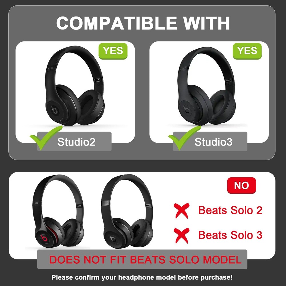 Replacement Ear Pads for Beats Studio 2 & 3 Wired & Shadow Gray
