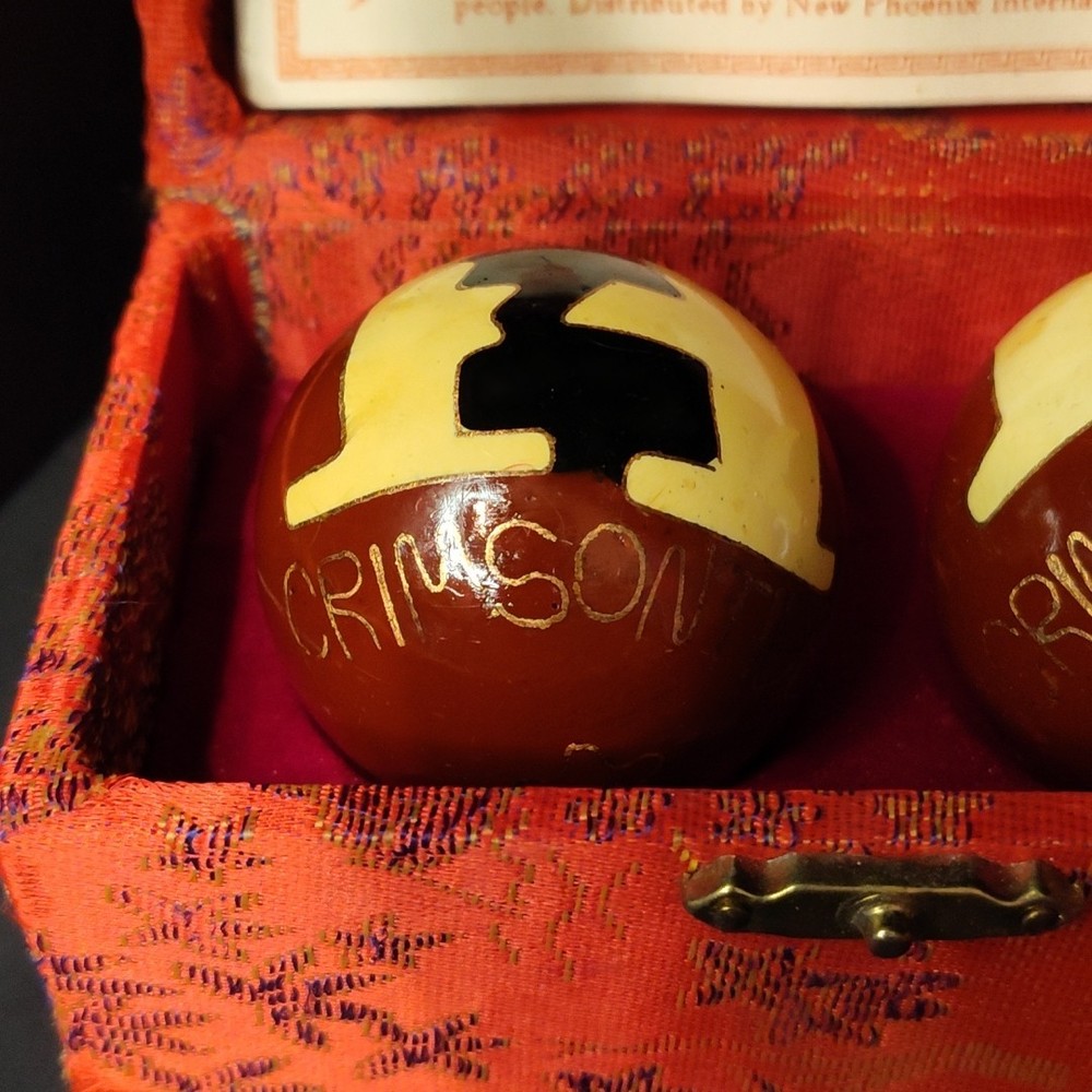 Vintage Chinese Chime Baoding Balls Exercise Stress Balls in Case CRIMSONTIDE