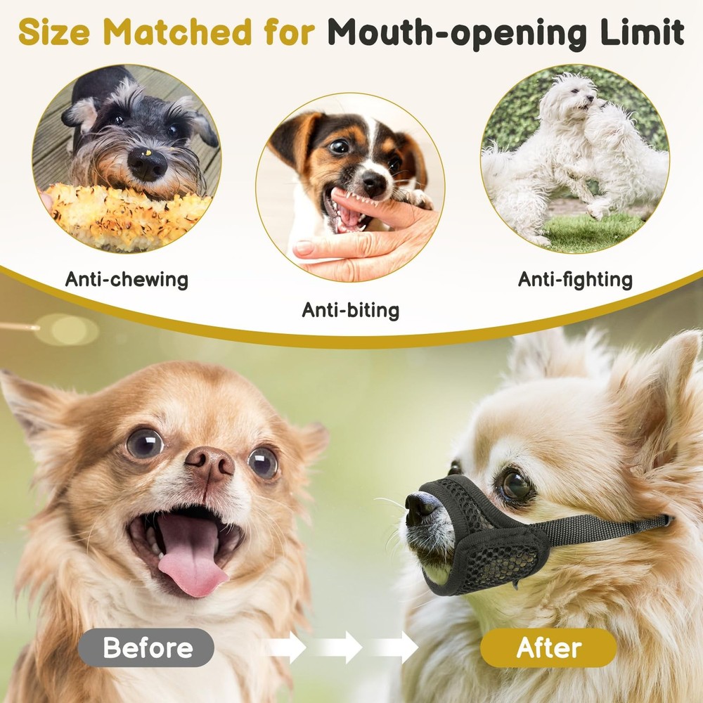 Mesh Muzzle Short Snout Small Dogs Anti-Biting Breathable Fabric Opening Front