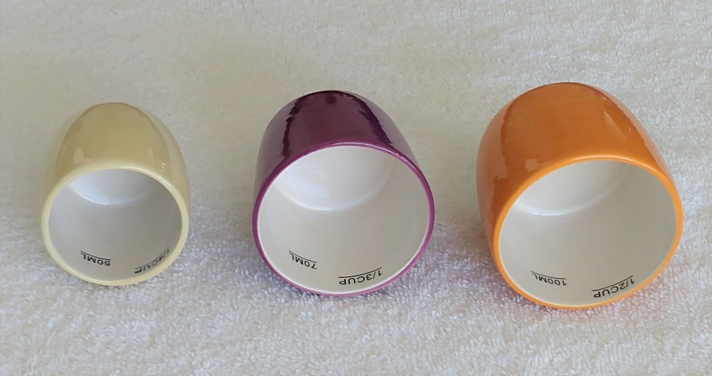 Avon Ceramic Nesting Measuring Cups Orange Purple Yellow Set
