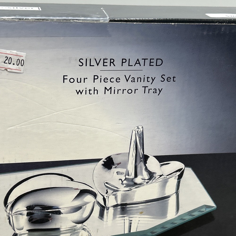 Studio Silversmiths Silver Plated 4 Piece Vanity Set with Mirror Tray