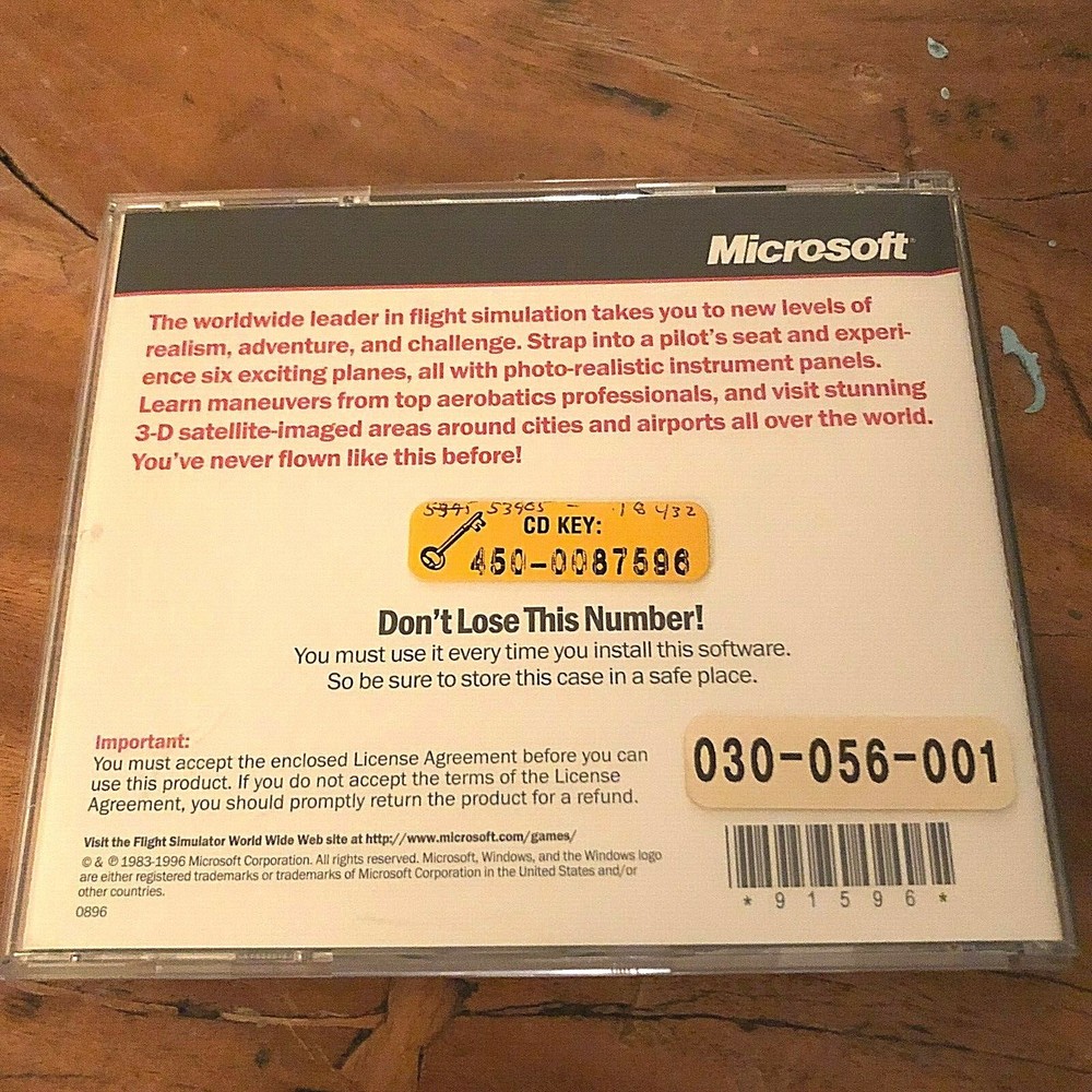 1996 Microsoft Flight Simulator~Vintage PC CD-ROM Game for Windows 95~FAST SHIP!