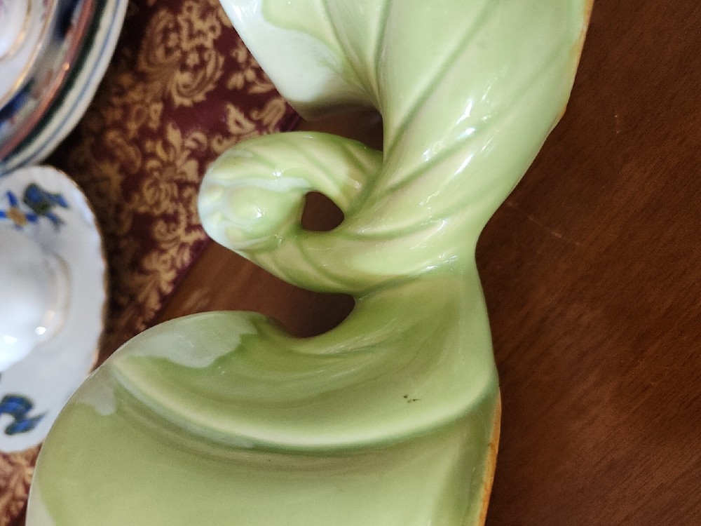 Retro Vintage Green Glazed Double Cornucopia Ceramic Planter