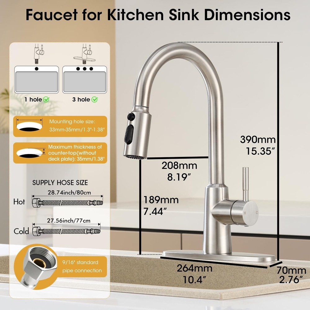 Kitchen Faucet with Pull Down Sprayer, High Arc Single Handle Brushed Nickel ...
