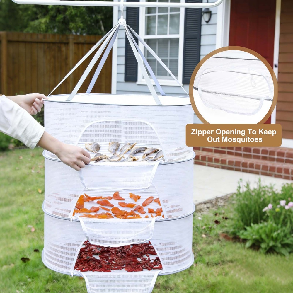 Herb Drying Rack, 24" 3-Layer Hanging Drying Mesh Net, White