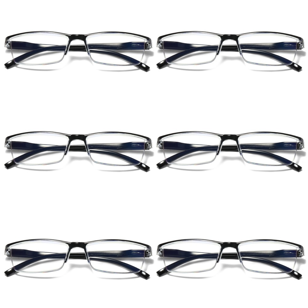 6 Pair Mens Rectangular Blue Light Blocking Reading Glasses Spring Hinge Readers