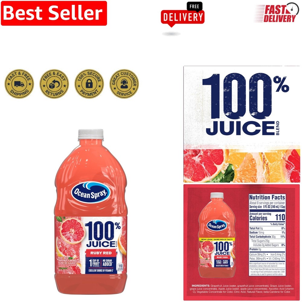 60 Fl Oz Ruby Red Grapefruit Juice - No Artificial Flavors, Just Pure Juice