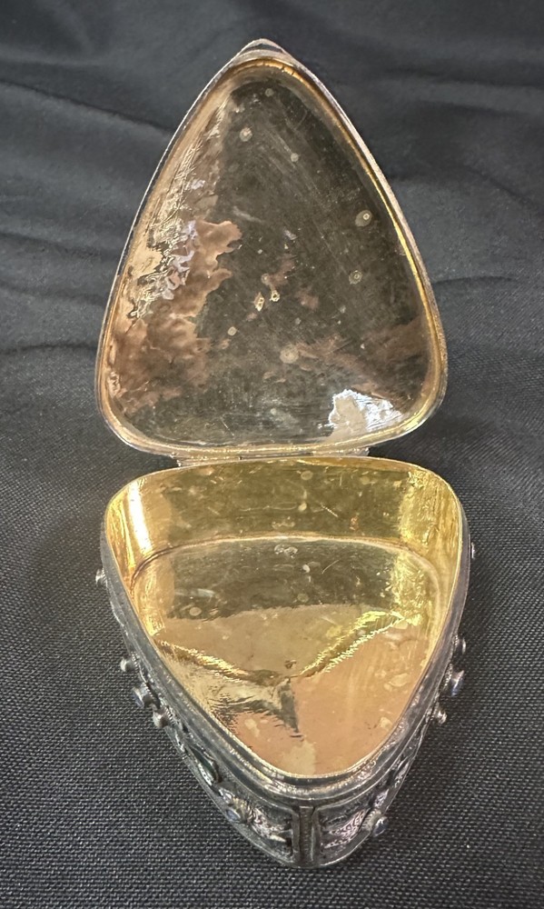 Antique Austrian Jeweled Silver Box Enameled Triangular with Great Work