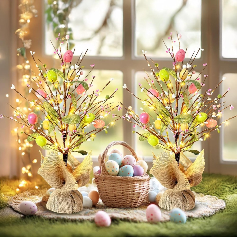 EAMBRITE Easter Decorations Egg Tree 2pcs, Colorful