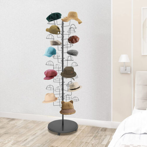 Freestanding Hat Rack Stand, Rolling Hats Display Rack, Hat Display Stand Black