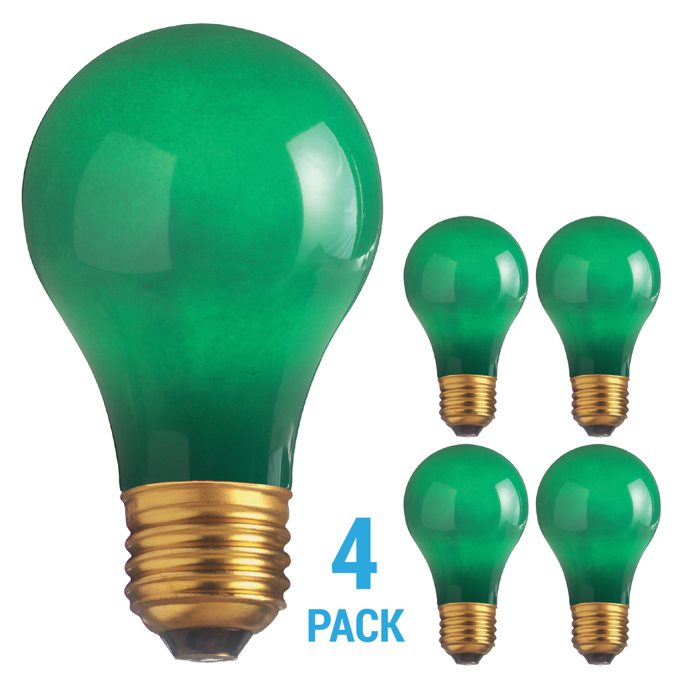 4 Pack CERAMIC SOLID GREEN BULBS A19 25W 120V Medium E26 Base 25A19 Dimmable