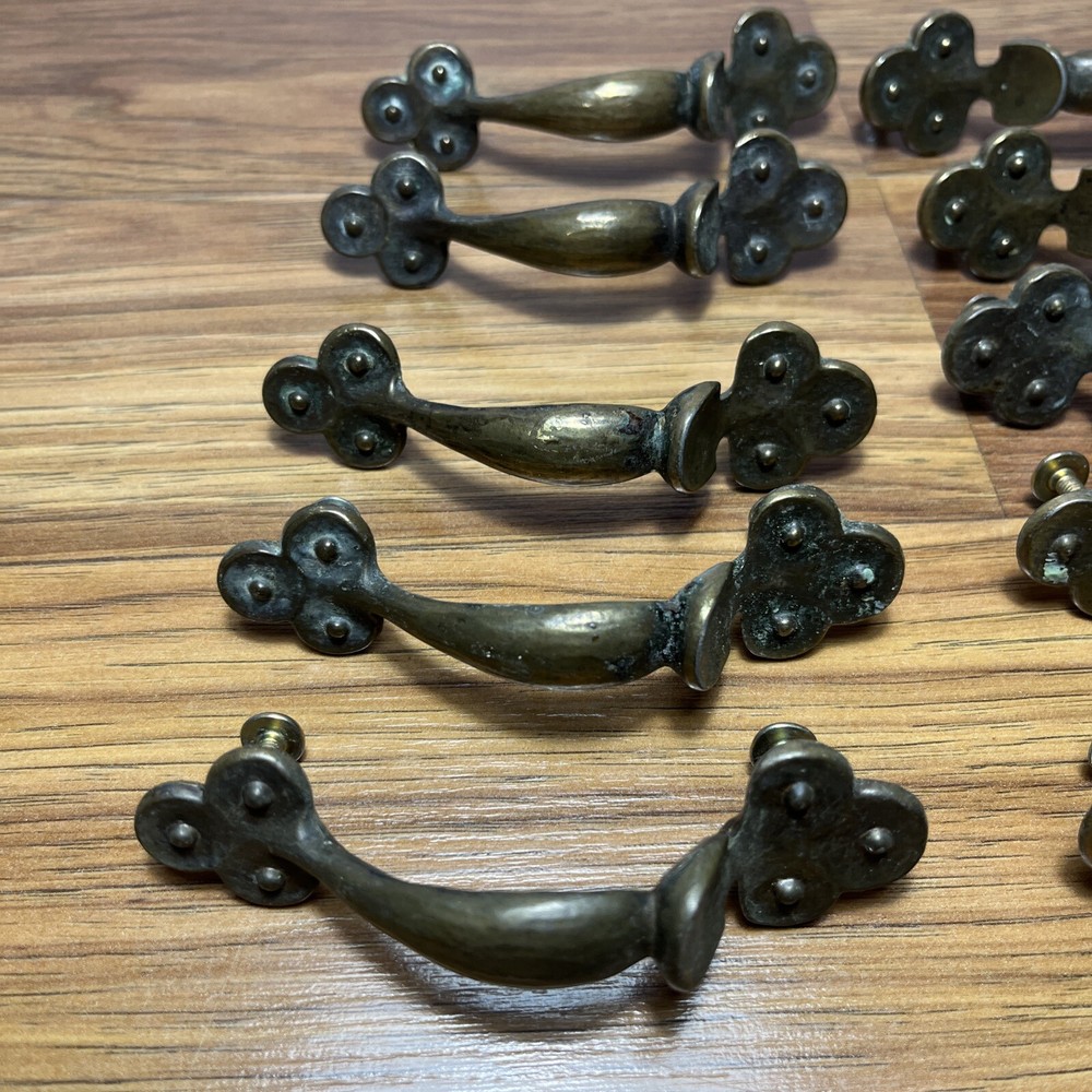 Vintage (11) KBC Hammered Brass Cabinet Drawer Pull Handle KBC