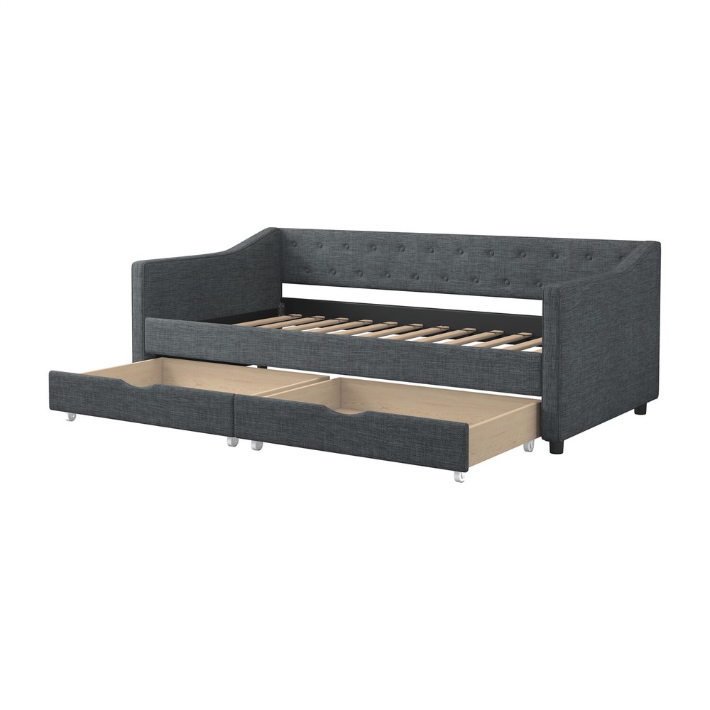Twin Size Daybed Upholstered Bed Frame Sofa Bed with 2 Storage Drawer US