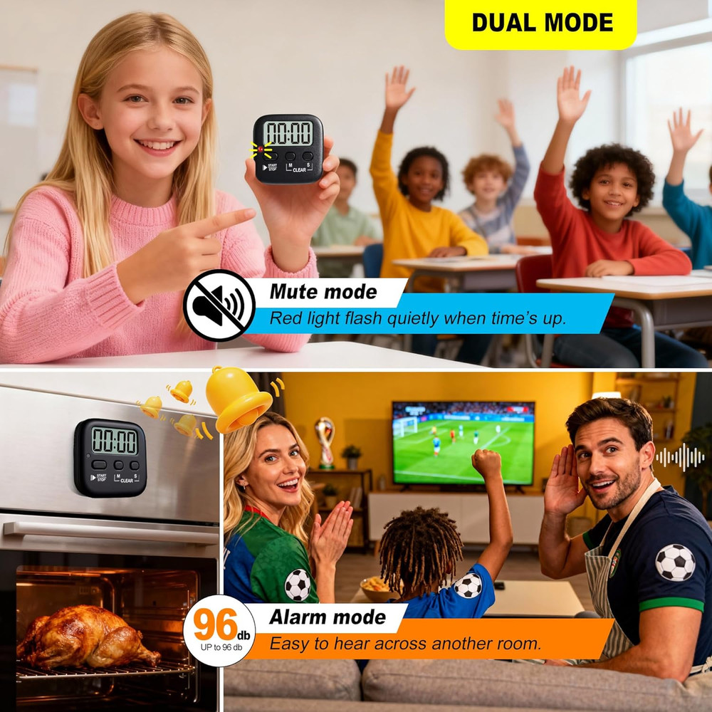 2 Pack Digital Kitchen Timer Magnetic Countdown Cooking Classroom Study Oven