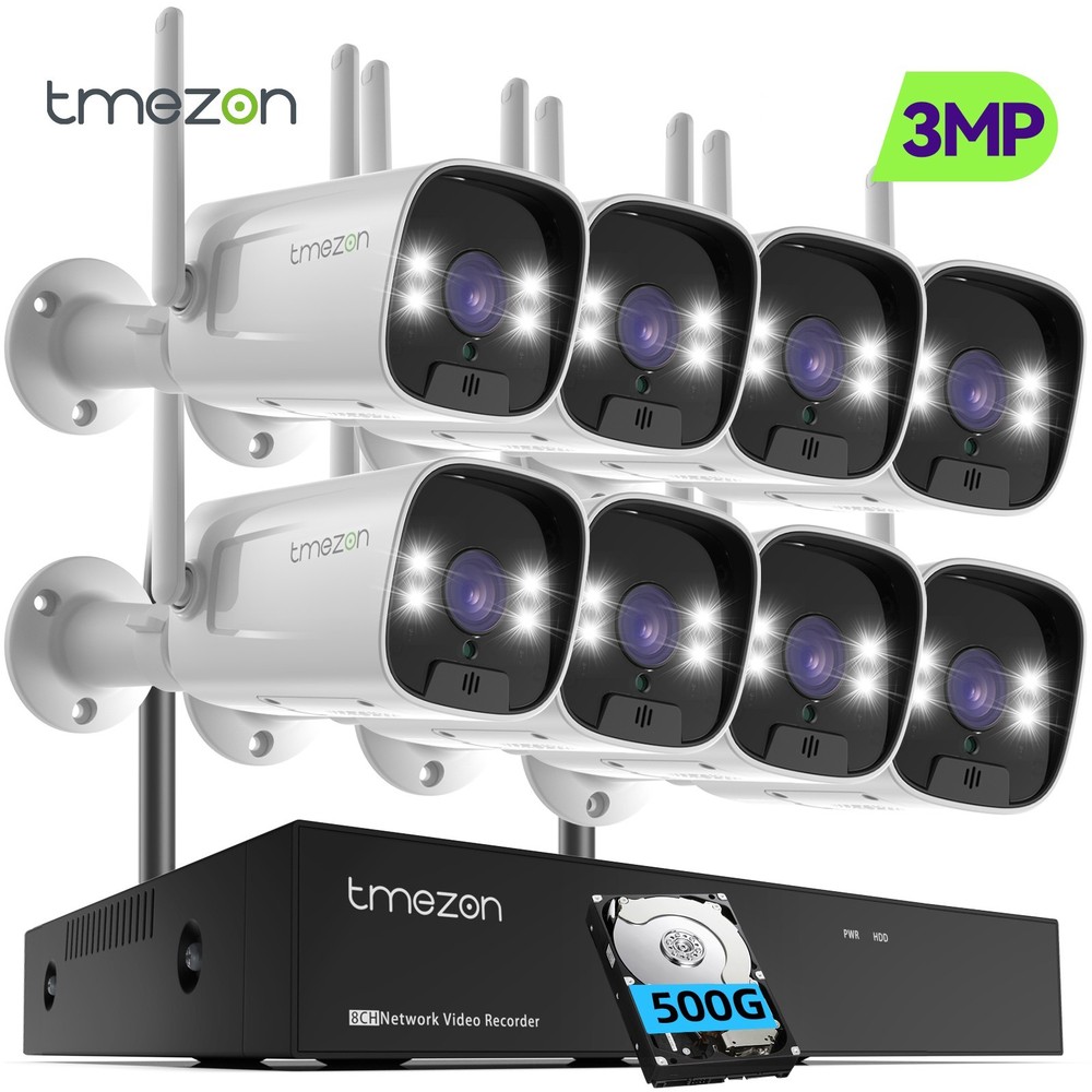 TMEZON Wireless 3MP Security Camera System 5MP 10CH NVR Two-Way Audio 500G HDD
